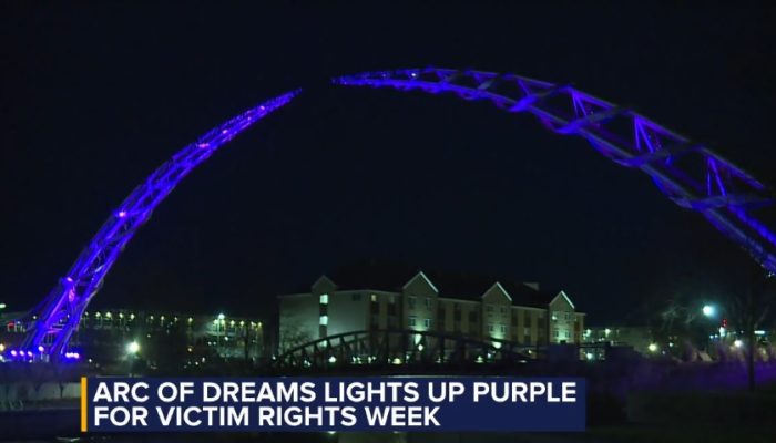 Arc of Dreams lit purple for National Crime Victims’ Rights Week